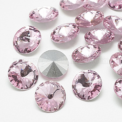 Cabujones de cristal con rhinestone, rhinestone del rivoli, espalda plateada, facetados, cono, rosa luz, 8x4mm
