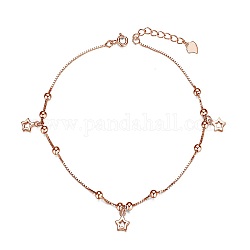 Shegrace 925 bracelet de cheville à breloques en argent sterling, avec des chaînes et des perles rondes, étoile (extensions de chaîne de style aléatoire), or rose, 8-1/4 pouce (21 cm)