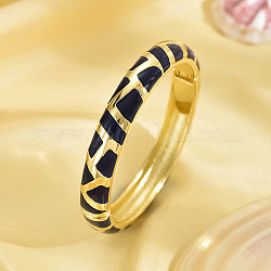 Bracelet à rayures en émail, véritable bracelet à charnière en alliage de zinc plaqué or 18 carat, bleu, diamètre intérieur: 2-3/8 pouce (6 cm)