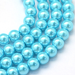 Perlas de perlas de vidrio pintado para hornear, pearlized, redondo, cian, 5~6mm, agujero: 1 mm, aproximamente 186 pcs / cadena, 31.4 pulgada
