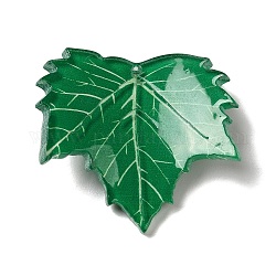 Opaque Acrylic Pendants, Leaf Charm, Green, 33x35x3mm, Hole: 1.6mm