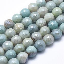 Chapelets de perles en amazonite naturelle, ronde, facette, 10mm, Trou: 1mm, Environ 38~39 pcs/chapelet, 15.1~15.5 pouce (38.5~39.5 cm)