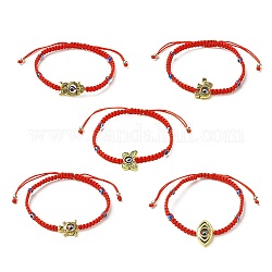 Braccialetto di perline intrecciate malocchio in resina con perline di animali in lega per le donne, rosso, Modelli misti, diametro interno: 2-1/8 pollice (5.5 cm)