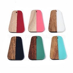 Resin & Wood Pendants, Trapezoid, Mixed Color, 35.5x23x3mm, Hole: 1.8mm