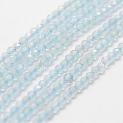 Natural Aquamarine Bead Strands, Grade AA, Faceted, Round, 2mm, Hole: 0.5mm, about 160~179pcs/strand, 12.5 inch~12.9  inch(320~330mm)