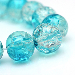 Cuisson peints en verre craquelé brins de perles, ronde, turquoise foncé, 6mm, Trou: 1.3~1.6mm, Environ 133 pcs/chapelet, 31.4 pouce