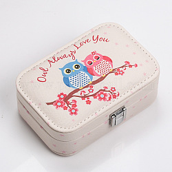 Rectangle PU Imitation Leather Jewelry Storage Boxes, Portable Travel Case with Snap Clasps, for Ring Earring Holder, Gift for Women, Owl Pattern, Deep Sky Blue, 10x15x5cm