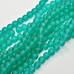 Fili di perline di vetro trasparente, smerigliato, tondo, turchese scuro, 4mm, Foro: 1.1~1.6 mm, circa 200pcs/filo, 31.4 pollice