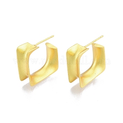Латунные квадратные серьги-гвоздики с реечным покрытием, серьги-кольца для женщин, без никеля , матовый золотой цвет, 18x18x7 мм, штифты : 0.8 мм