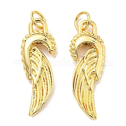 Rack Plating Brass Pendants, with Jump Ring, Lead Free & Cadmium Free, Long-Lasting Plated, Wings Charm, Real 18K Gold Plated, 25x9x3.5mm, Hole: 2.6mm