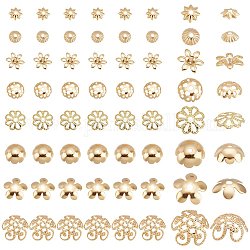SUNNYCLUE 64Pcs 8 Style Brass & Alloy Fancy Bead Caps, Long-Lasting Plated, Multi-Petal, Flower, Real 24K Gold Plated, 8pcs/style