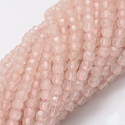 Facetadas de cuarzo natural rosa hebras de perlas redondas, 4mm, agujero: 1 mm, aproximamente 97 pcs / cadena, 15.3 pulgada