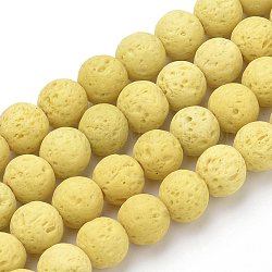 Brins de perles de pierre de lave synthétique, teinte, ronde, champagne jaune, 10mm, Trou: 1mm, Environ 39 pcs/chapelet, 14.96 pouce (38 cm)