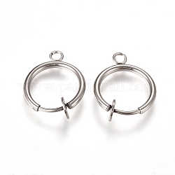 304 Stainless Steel Clip-on Earring Findings, For Non-pierced Ears, with Loop & Spring Findings, Stainless Steel Color, 17x13x4.5mm, Hole: 1.8mm