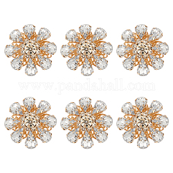 6Pcs Acrylic Rhinestone Buttons, with Brass Findings, Flower, Crystal, 26x12mm, Hole: 1.2mm