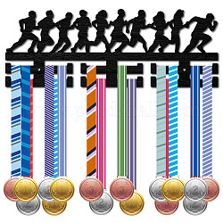 Вешалка для медалей из модного дерева, 2-строчная настенная стойка, с винтами и дюбелем, Бег, спортивный, 147x400 мм, отверстие : 5 мм