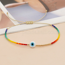 Adjustable Lanmpword Evil Eye Braided Bead Bracelet, Colorful, 11 inch(28cm)