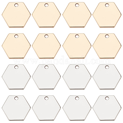 Beebeecraft 50Pcs 2 Colors Brass Charms, Long-Lasting Plated, Nickel Free, Hexagon, Real Gold Plated & Real Platinum Plated, 10x11.5x1mm, Hole: 1mm, 25pcs/color