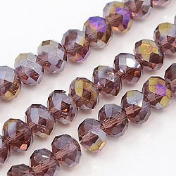 Electroplate Glass Beads Strands, AB Color Plated, Faceted Rondelle, Purple, 6x4mm, about 95pcs/strand