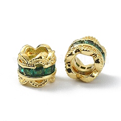 Perline europei strass in ottone, perline con foro grande, colonna, vero placcato oro 18k, 8x7.5mm, Foro: 4 mm