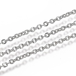 304 Edelstahl-Kabelketten, mit Spule, gelötet, strukturiert, Edelstahl Farbe, Link: 2.6x2.3x0.4 mm, ca. 32.8 Fuß (10m)/Rolle