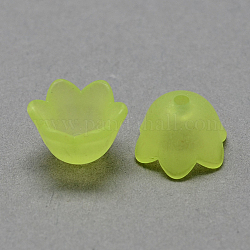 Transparent Acrylic Beads, Frosted Style, Tulip Flower Bead Caps, Lily of the Valley Green Yellow, 10x9x6.5mm, Hole: 1.5mm, about 2200pcs/500g