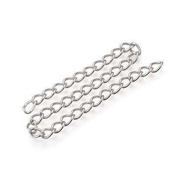 304 Stainless Steel Curb Chains, Unwelded, Stainless Steel Color, 5x3.8x0.8mm