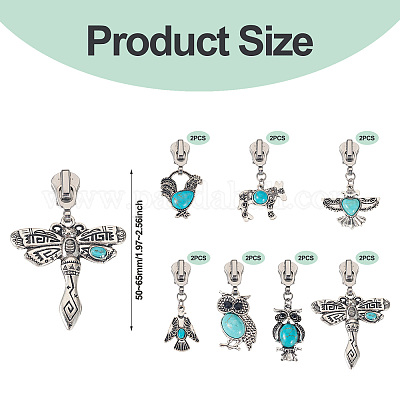 14 шт. 7 стиля слайдеров для застежек-молний из сплава и синтетического бирюзового цвета&nbsp;HJEW-TAC0101-1