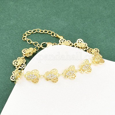 Латунные браслеты-цепочки с микропаве из прозрачных кубических цирконий для женщин BJEW-A090-10C-G-1