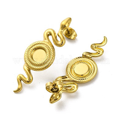 Серьги-гвоздики в форме змеи из нержавеющей стали 304 с ионным покрытием (IP) EJEW-K295-14G-1