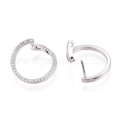 Серьги-кольца из латуни с микропаве из прозрачных кубических цирконий EJEW-T048-38P-1