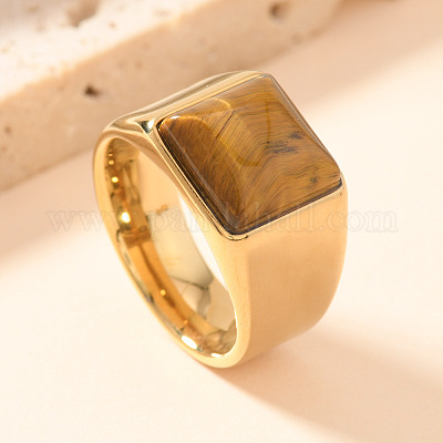 Кольца из нержавеющей стали 304 и натурального тигрового глаза FS-WGCBD79-18-1