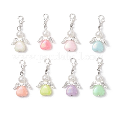 Подвеска в форме сердца ангела из акрила и АБС-пластика с имитацией жемчуга HJEW-JM03825-1