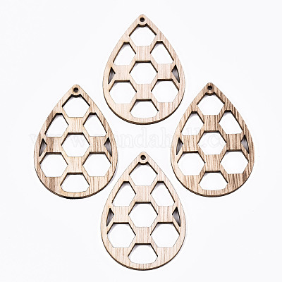 Необработанные полые деревянные большие подвески WOOD-N006-106-1