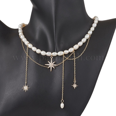 Ожерелья из натурального культивированного пресноводного жемчуга и рисовых бусин NJEW-JN05224-1