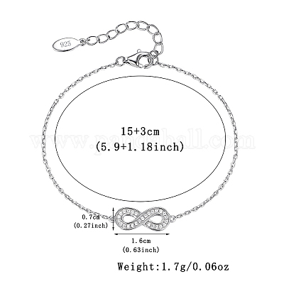 Комплекты из ожерелья и браслетов с подвеской в виде бесконечности из стерлингового серебра с микропаве из прозрачных кубических цирконий JF1593-4-1