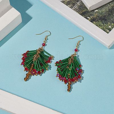 Стеклянные бусины елочные серьги с подвесками EJEW-JE05153-1