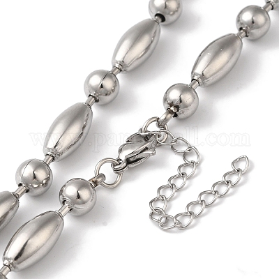 Ожерелье из рисовых бусин из нержавеющей стали 304 NJEW-B107-02P-1