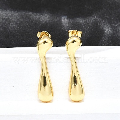 Латунные серьги-гвоздики в форме капли для женщин EJEW-Z019-08G-1