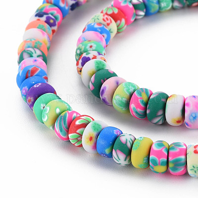 Handmade Polymer Clay Beads Strands, for DIY Jewelry Crafts Supplies, Flat  Round, Colorful, 6.5x3.5mm, Hole: 1.6mm, about 108~109pcs/strand, 15.75