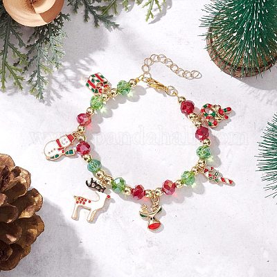 Рождественские браслеты с подвесками из сплава и эмали BJEW-JB12077-03-1