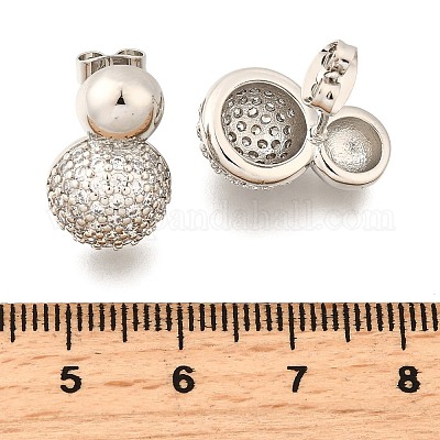 Круглая серьга-гвоздик из латуни с покрытием из латуни с микро-паве и прозрачным кубическим цирконием EJEW-H099-09P-1-1