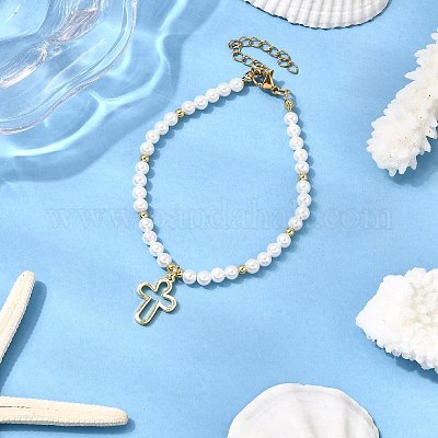 Браслеты с подвесками в виде полого креста из нержавеющей стали 304 BJEW-JB12299-1