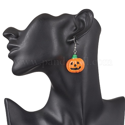 Серьги-подвески в форме тыквы из непрозрачной смолы 304 из нержавеющей стали EJEW-JE06478-1