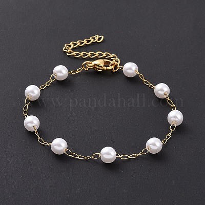 Круглые пластиковые браслеты из бисера с искусственным жемчугом BJEW-E054-02G-1