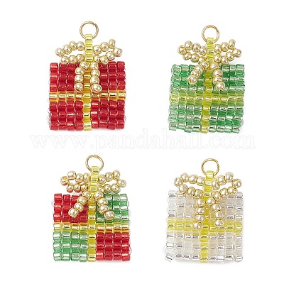 4 шт. Рождественские подарочные подвески из двухцветного стеклянного бисера PALLOY-MZ00899-1