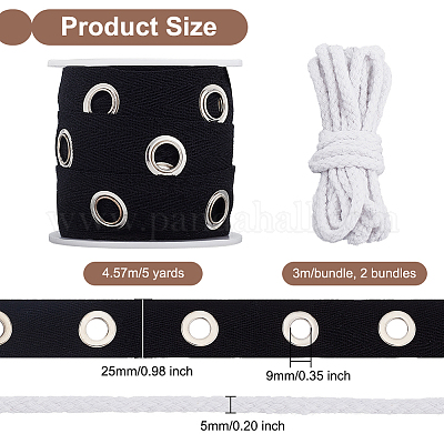 5 ярд хлопчатобумажных лент с платиновыми железными люверсами и хлопковой нитью SRIB-OC0001-05D-1