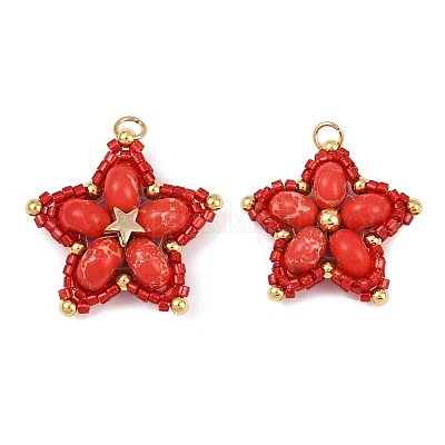 Подвески из стеклянного бисера ручной работы и синтетических окрашенных бусин императорской яшмы PALLOY-MZ00752-05-1