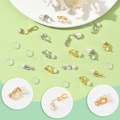 24 шт. 2 стиля фурнитуры для сережек-клипс из нержавеющей стали 304 с пластиковыми бусинами с имитацией жемчуга STAS-SC0010-46C-1