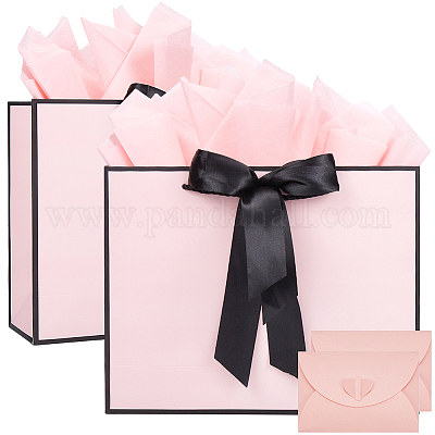 2 шт. прямоугольные бумажные подарочные пакеты с ручками для хранения и лентами ABAG-SP0001-05F-1